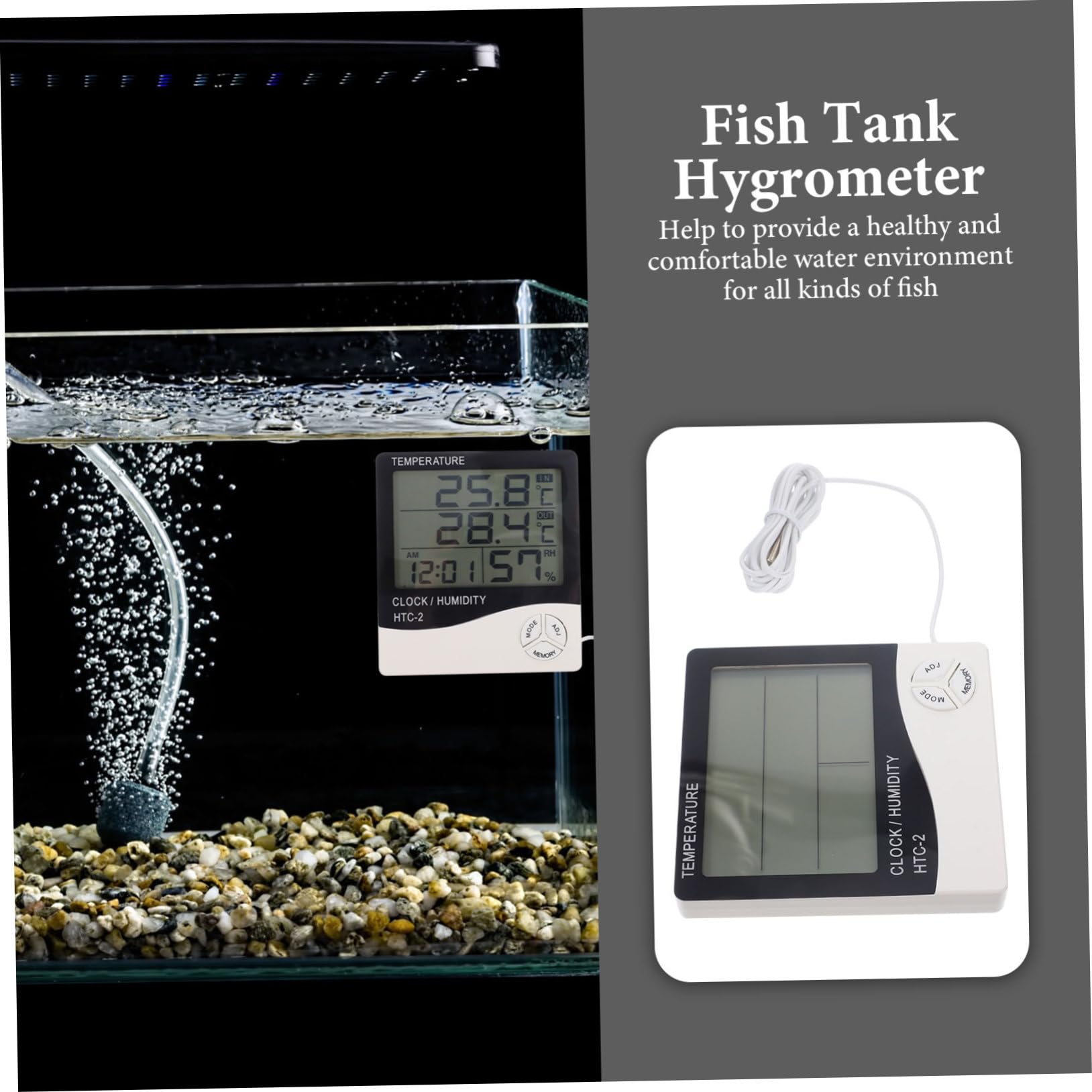 Kisangel 3piezas Digital Lcd Para Acuarios y Terrarios Sensor Externo Higrómetro Integrado Lecturas De Temperatura y Humedad Real Para Peceras y Monitoreo De Condiciones Ambientales