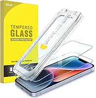 JETech Película de Vidro Temperado Instalação Um Toque para iPhone 16e 2025, iPhone 14 6,1 Polegadas, Protetor de Tela, Kit Ferramentas de Alinhamento Automático, Pacote de 2