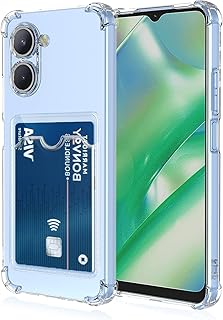 جراب موبايل شفاف بتصميم محفظة متوافق مع ريلمي 10 (4G) ، بفتحة للبطاقات وتصميم ناعم مقاوم للصدمات مع حامل بطاقات لطيف - شفاف (Realme 10 4G)