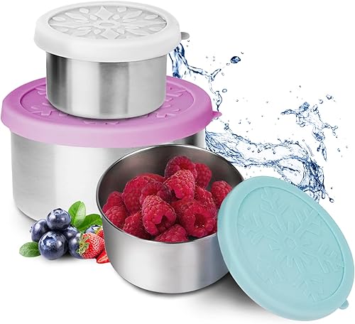 Recipientes de alimentos de acero inoxidable con tapas, redondos, pequeños, paquete de 3, reutilizables, para preparación de comidas y aperitivos,