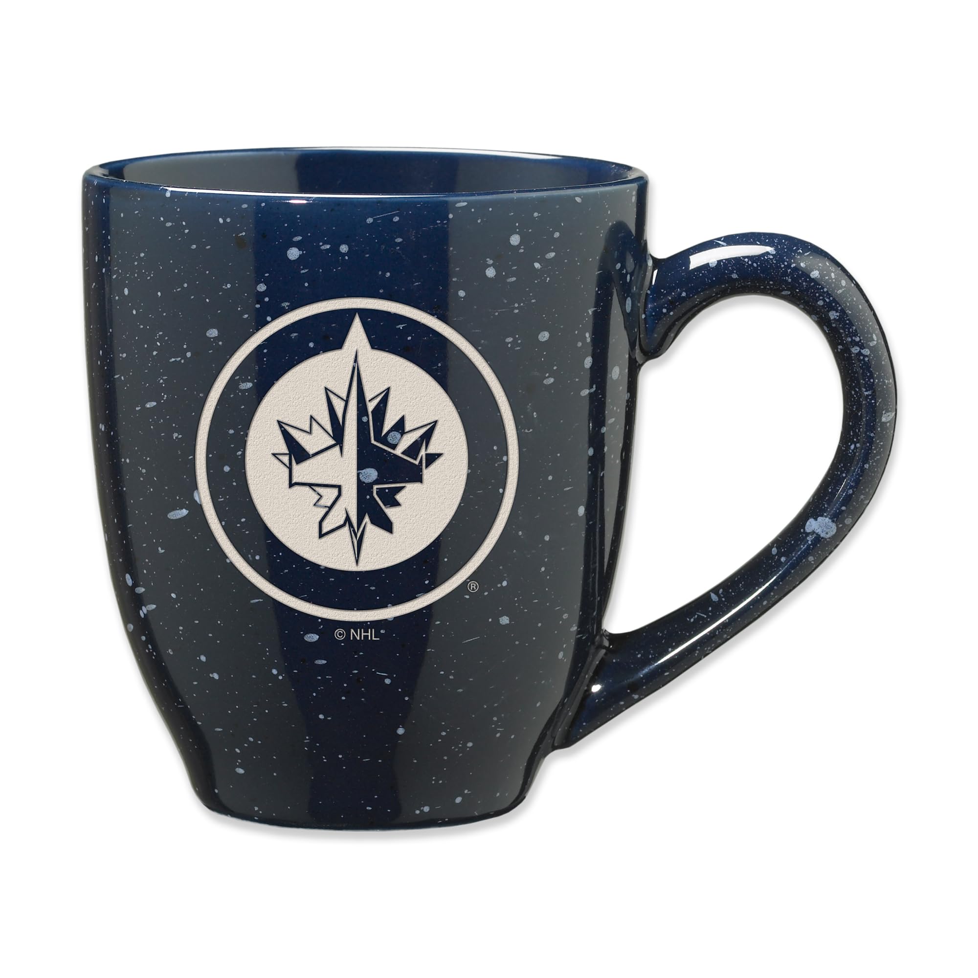 Rico Industries Team Color Nhl Hockey Winnipeg Jets Navy 16 Oz Laser Engraved Speckled Ceramic Coffee Mug 16Oz