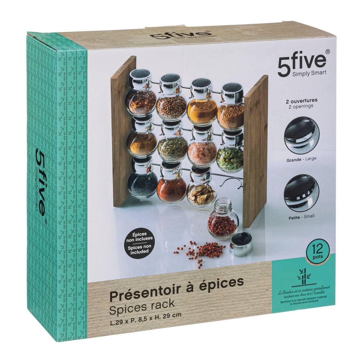 SG Secret de Gourmet 5five - Supporto 12 barattoli per spezie di bambù