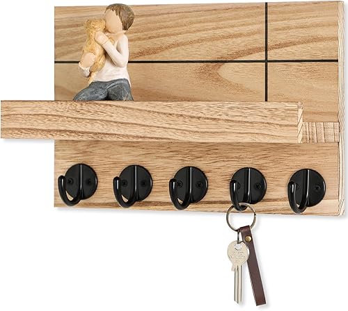 Soporte para llaves montado en la pared, 9.8 x 6.7 x 4.2 pulgadas, estante decorativo de pared con ganchos para llaves, correa de perro, cartera,