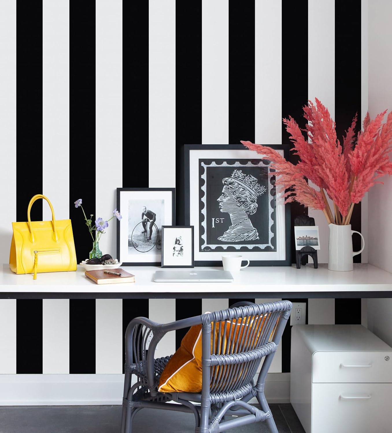 Erfoni Stripe Peel and Stick Wallpaper Black and White Stripe Self Adhesive Wallpaper Modern DIY Waterproof Contact Paper 118"x17.7" Removable Wall Paper Decorative for Aceent Wall Cabinets Vinyl Roll