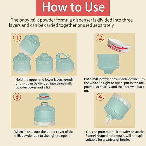 Miniatura 4 de Dispensador de leche en polvo para bebés, 2 unidades, de 3 capas, dispensador de fórmula, dispensador portátil de leche en polvo, contenedor para