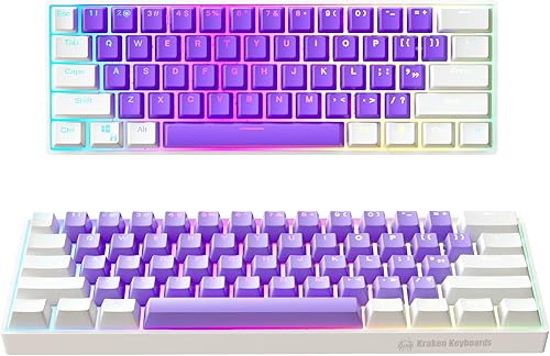 Miniatura 1 de KRAKEN KEYBOARDS Purple Cloud Edition Kraken Pro 60 Teclado mecánico para juegos 60% intercambiable en caliente blanco y morado para juegos en PC,
