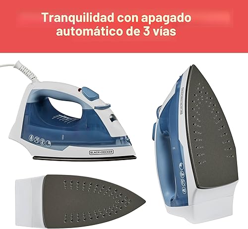 Vista 7 de Fácil plancha de vapor antiadherente BLACK+DECKER IR40V compacta con apagado automático y anti goteo