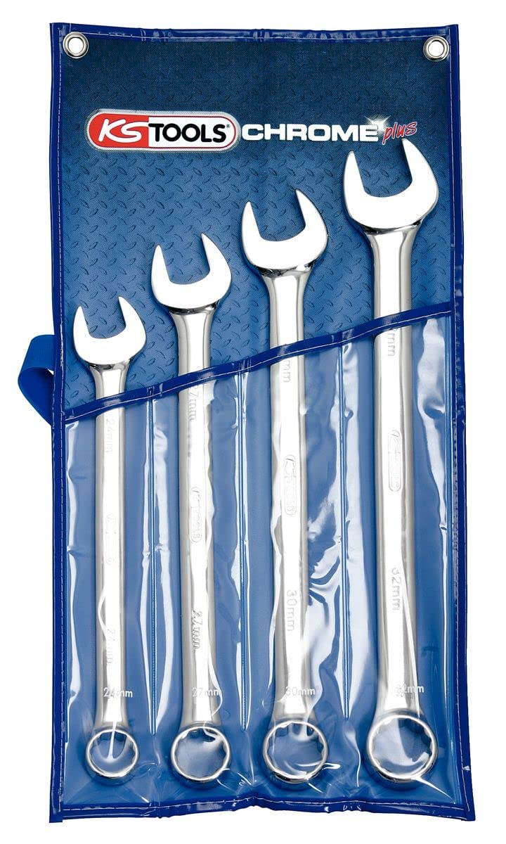 KS Tools 518.0644 CHROMEplus Zestaw kluczy plasko-oczkowych,z odsadzeniem, 4-szt, 24-32mm