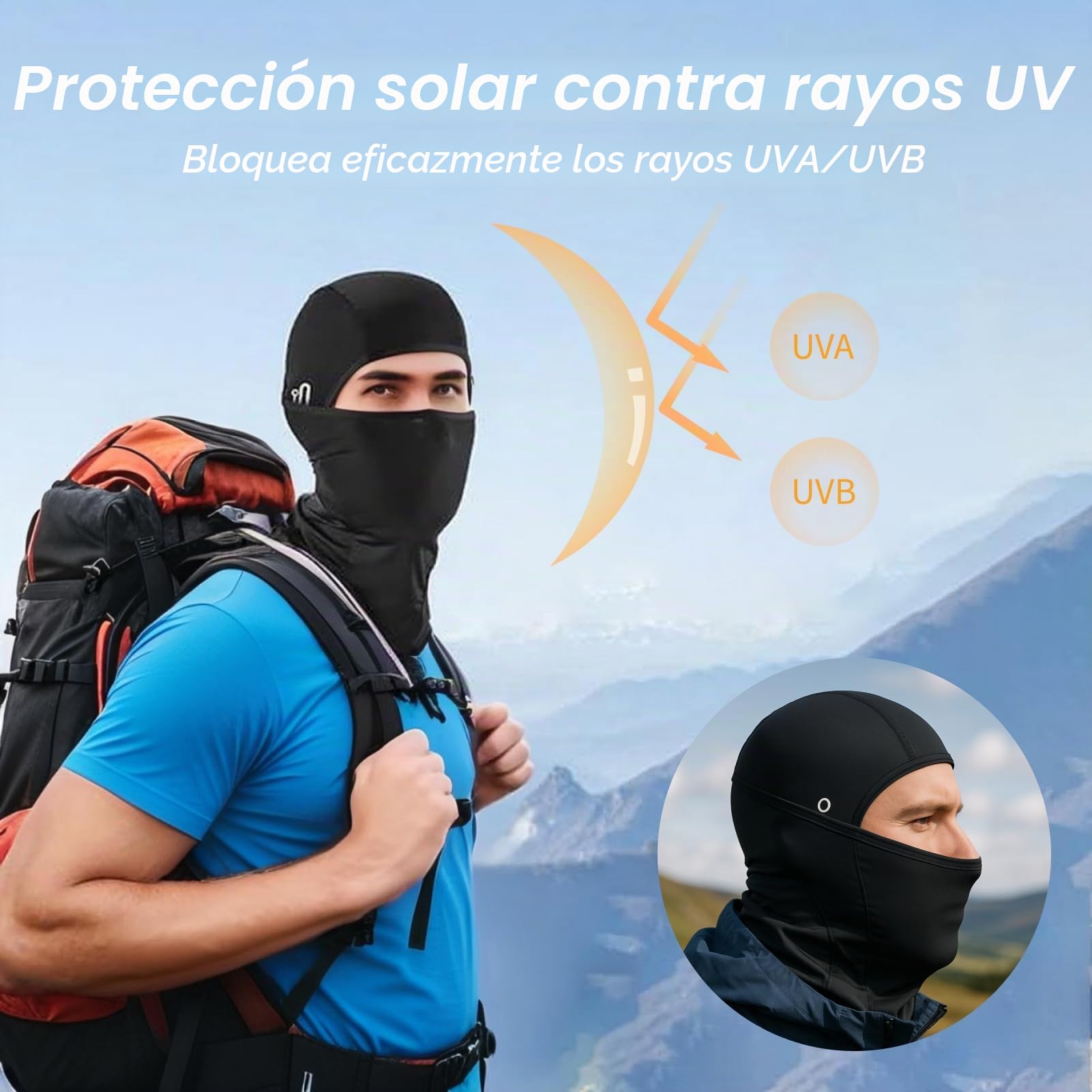 Pasamontañas Verano UPF50+ Transpirable Protección Solar Abertura Gafas Sotocasco Moto Ligero Balaclava Ciclismo Running