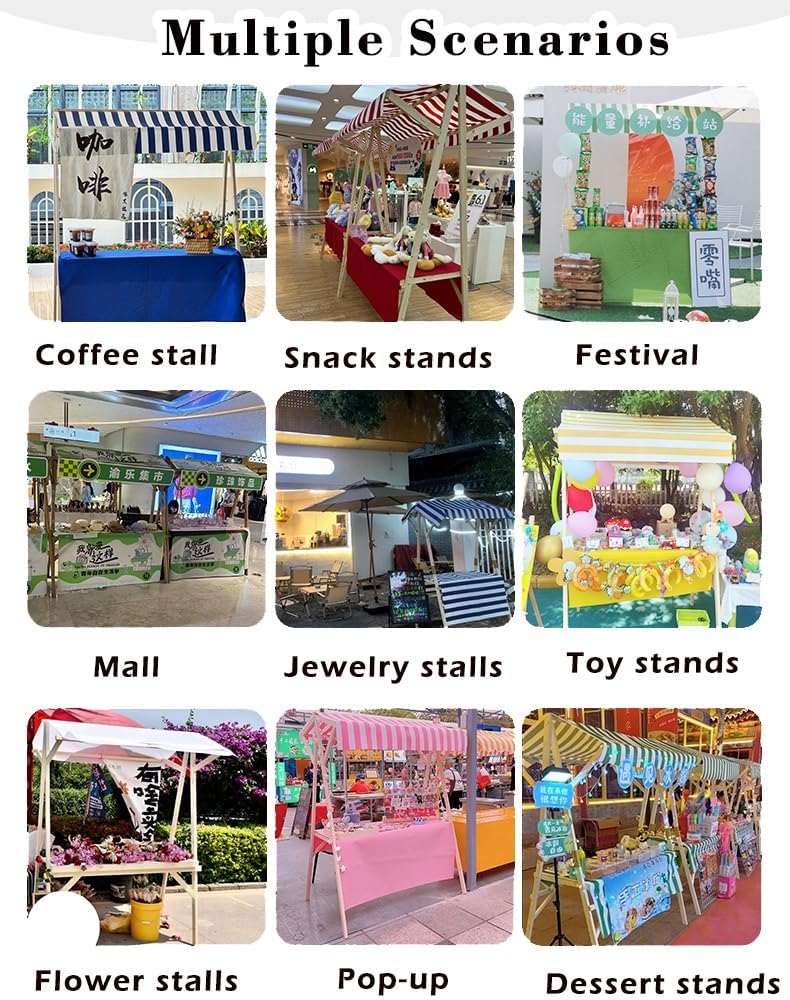 Mobile Food Cart Vendor, White Farmers Market Stalls/Booth for Festivals & Beaches, Wooden Kiosk 120x60cm 150x60cm, Foldable Concession Stand(No Wheels,150x60cm/59x23.6in)