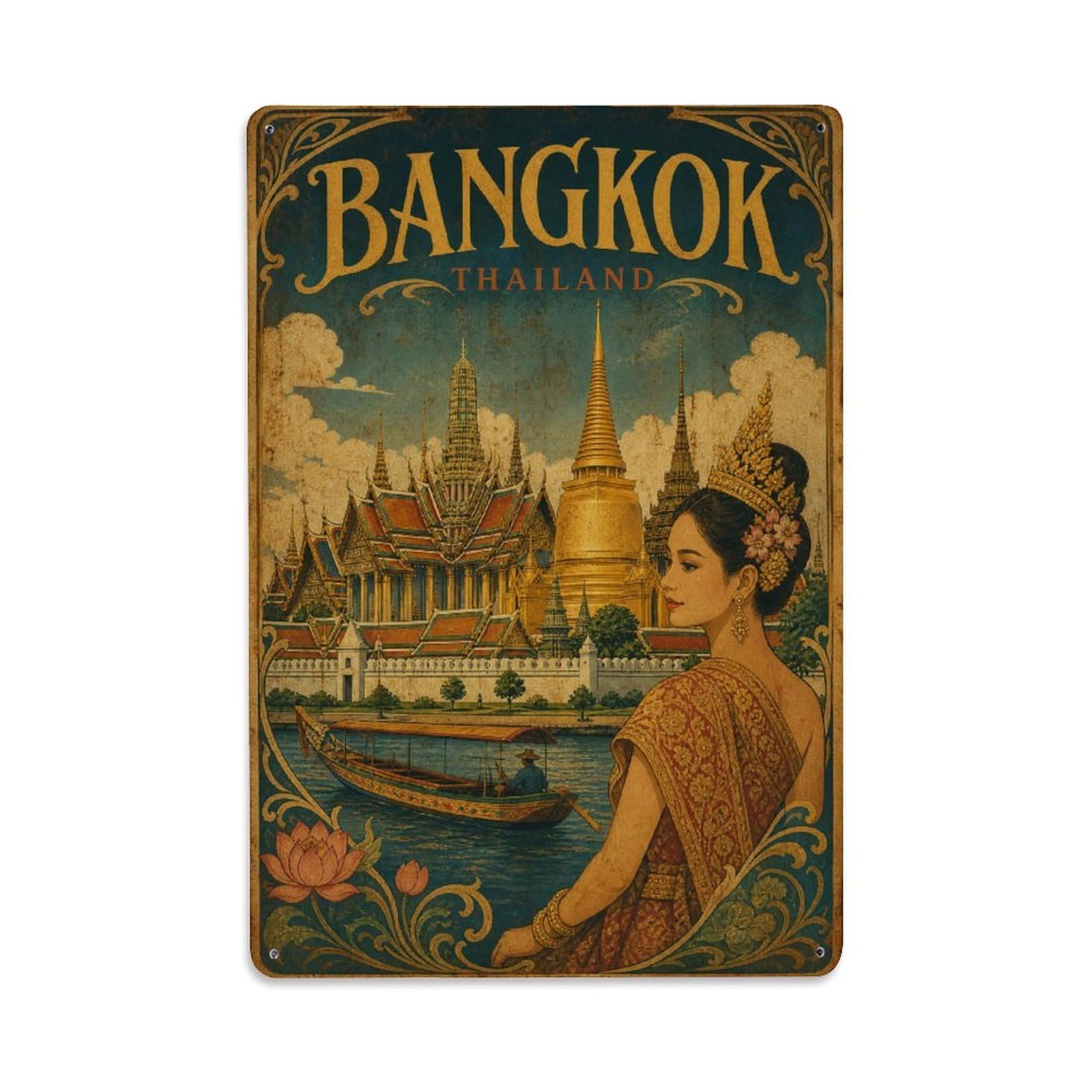 Metal Tin Sign Vintage Travel Thailand Bangkok