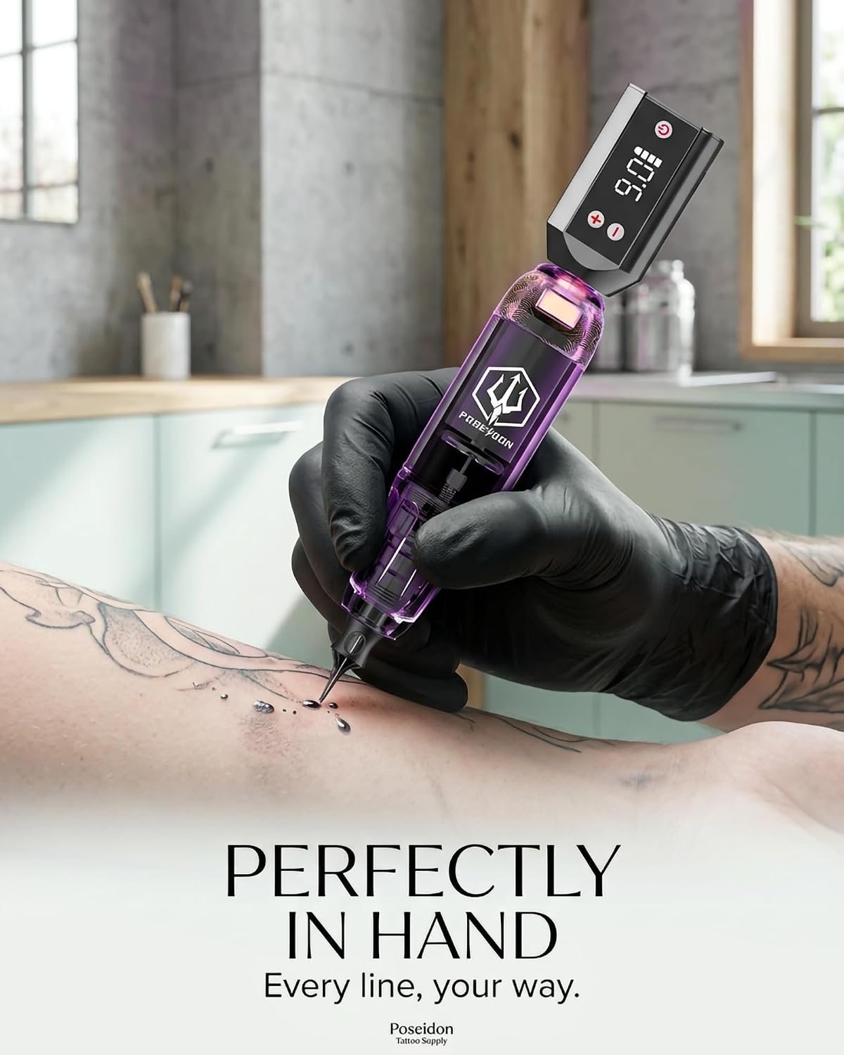 POSEIDON Wireless Tattoo Kit Complete Tattoo Gun Kit for Beginner | 2PCS 1200mAh Battery Tattoo Pen Kit, 11 Tattoo Inks, 20pcs Tattoo Needles, For Beginners & Artist & Home & Studio Practice black