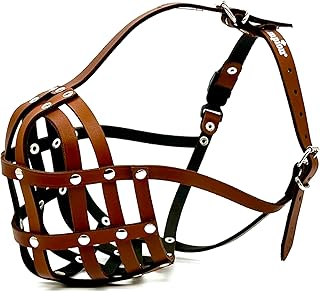 L&J Pets Uk Leichter Maulkorb aus Leder für englische Bulldogge und andere Hunde mit kurzer Schnauze (B4/ BA, Braunes Leder) product image