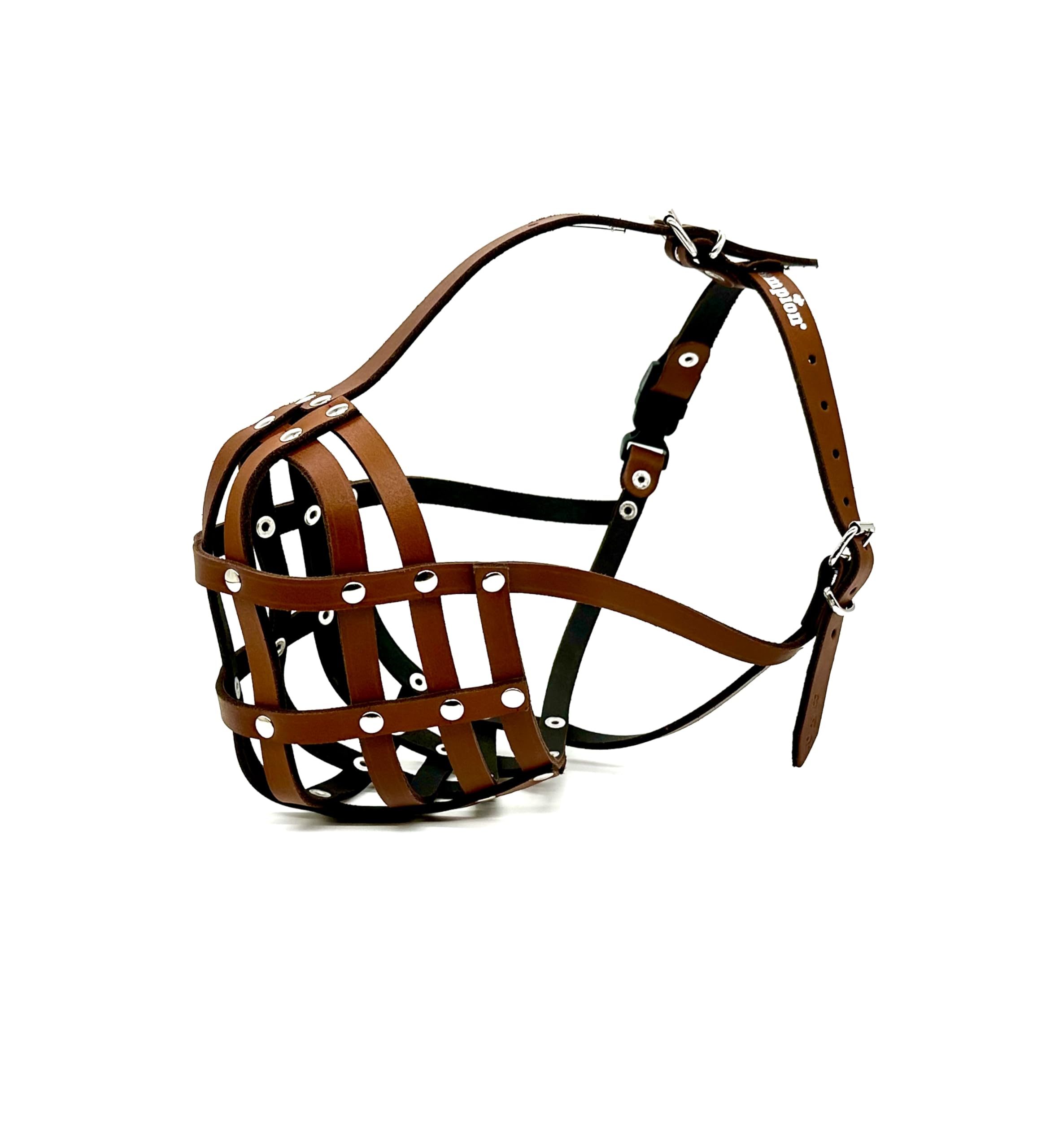 L&J Pets UK Light Genuine Leather Dog Muzzle for English Bulldog, Breathable Short Snout Basket Design for Biting & Scavenging, Soft Adjustable Fit for Flat Faced Dogs (B6/ BA, Brown Leather)
