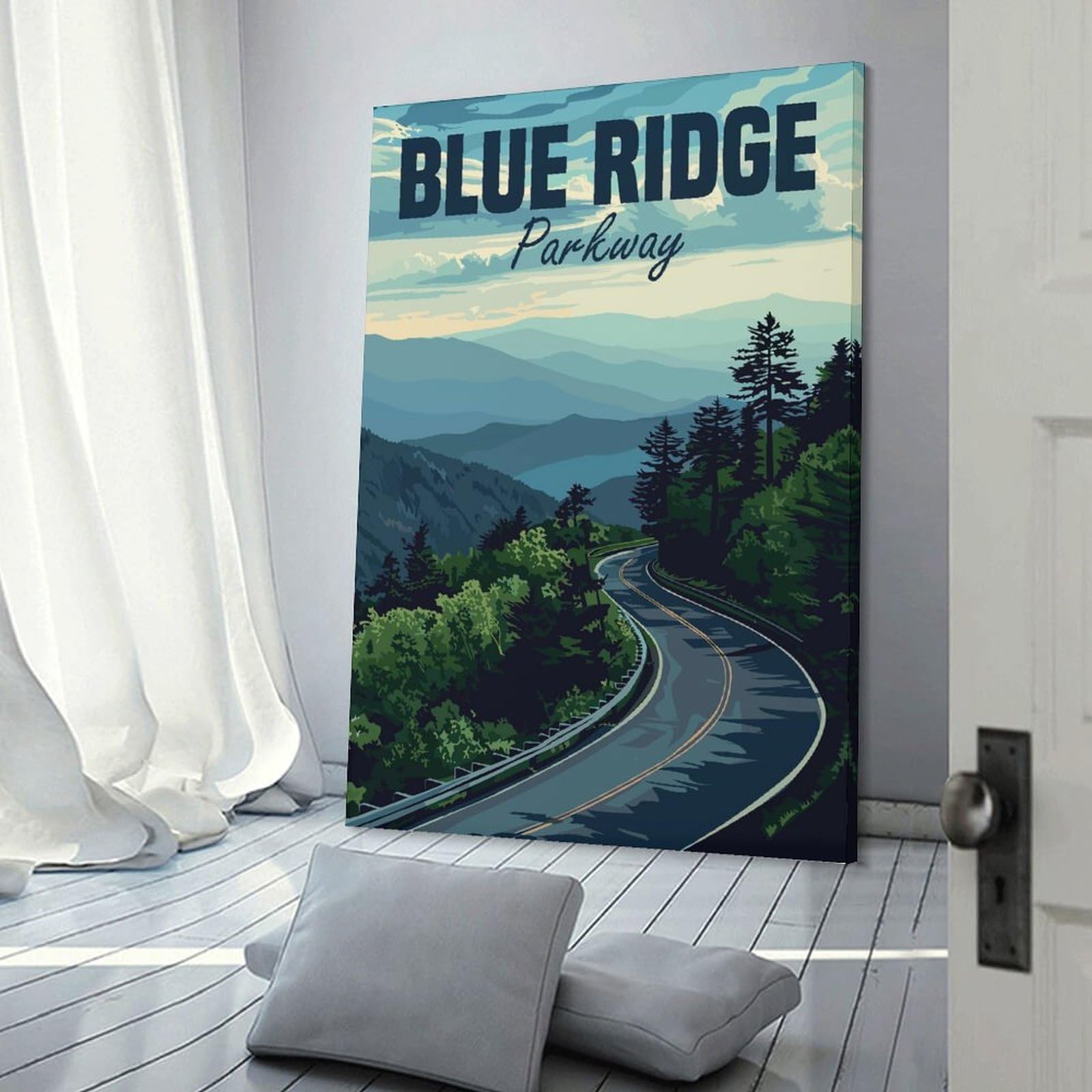 Junmoney Blue Ridge Parkway Canvas Art Print 24x36inch(60x90cm), for Front Hall, Corridor Or Welcome Spaces, Home Artwork for First Impressions