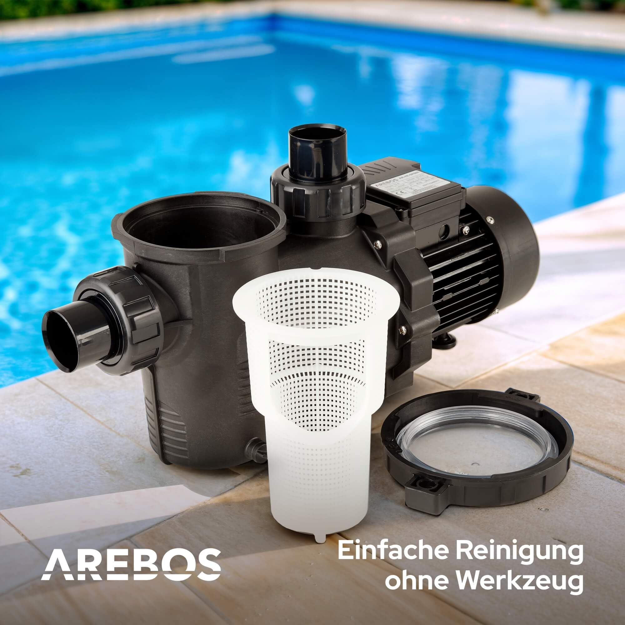 Arebos Schwimmbadpumpe 800W | Filterpumpe mit Vorfilter & 19000 l/h | Poolpumpe für Sandfilteranlage & Filtersystem | leistungsstark & energieeffizient | für Pool Garten & Swimmingpool