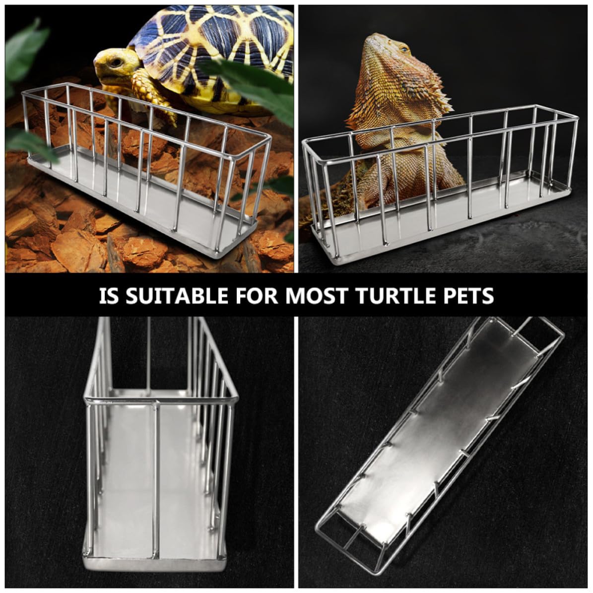 Alipis Plato de Acero Inoxidable para Reptiles, Comedero para Reptiles y Anfibios, Superficie Lisa, Fácil Alimentación, Plata