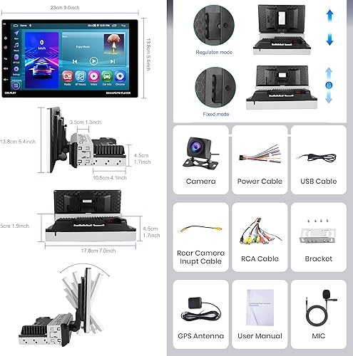 Miniatura 7 de Radio de coche Android Single DIN 2G + 64G estéreo inalámbrico Carplay Android Auto, pantalla táctil Rimoody de 9 pulgadas, 1 din con navegación GPS