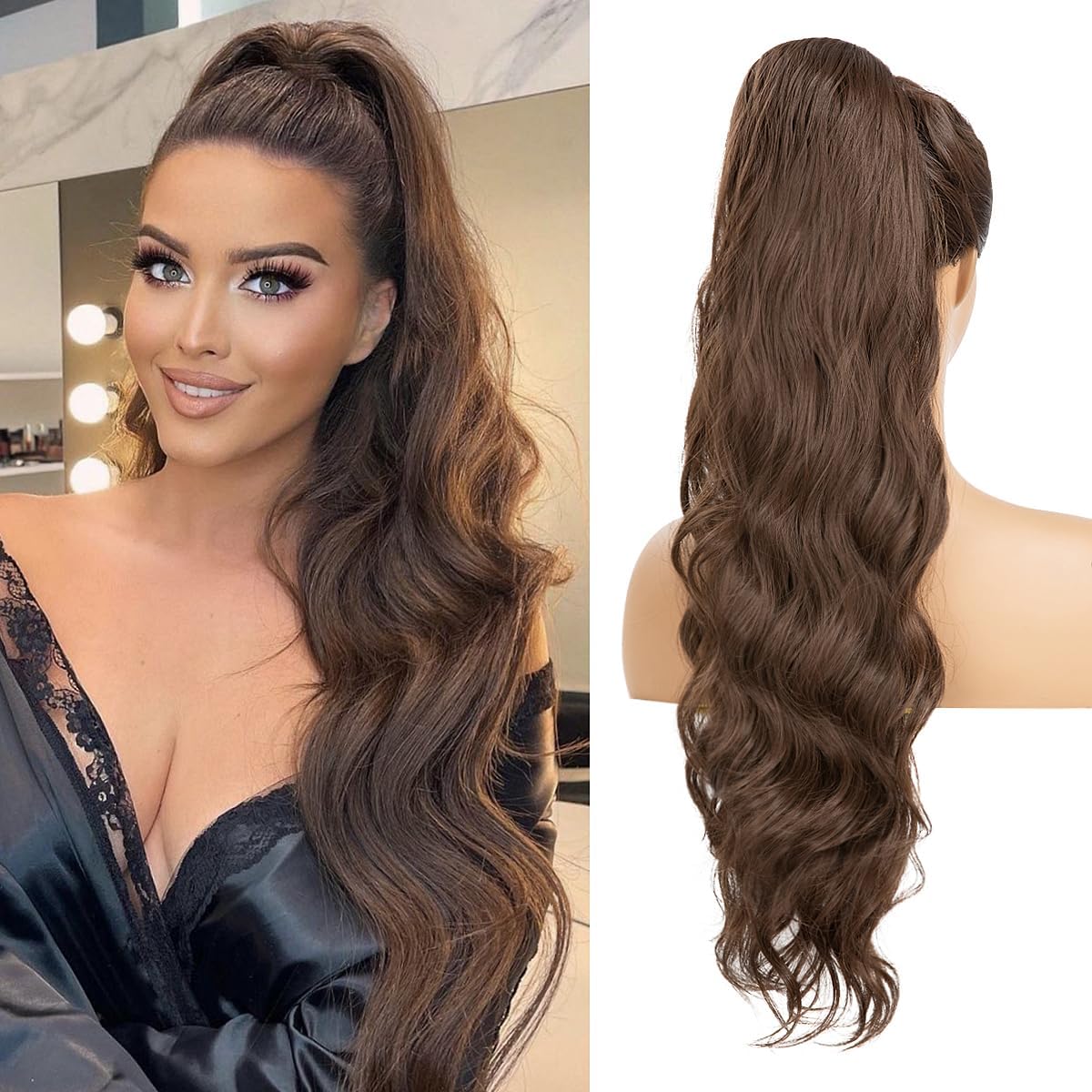 Clip in Ponytail hair extensions Wrap Around ponytail extensions Layered Pony Tail Hairpiece for Women Girls (8/30 Caramel Brown - Image 3