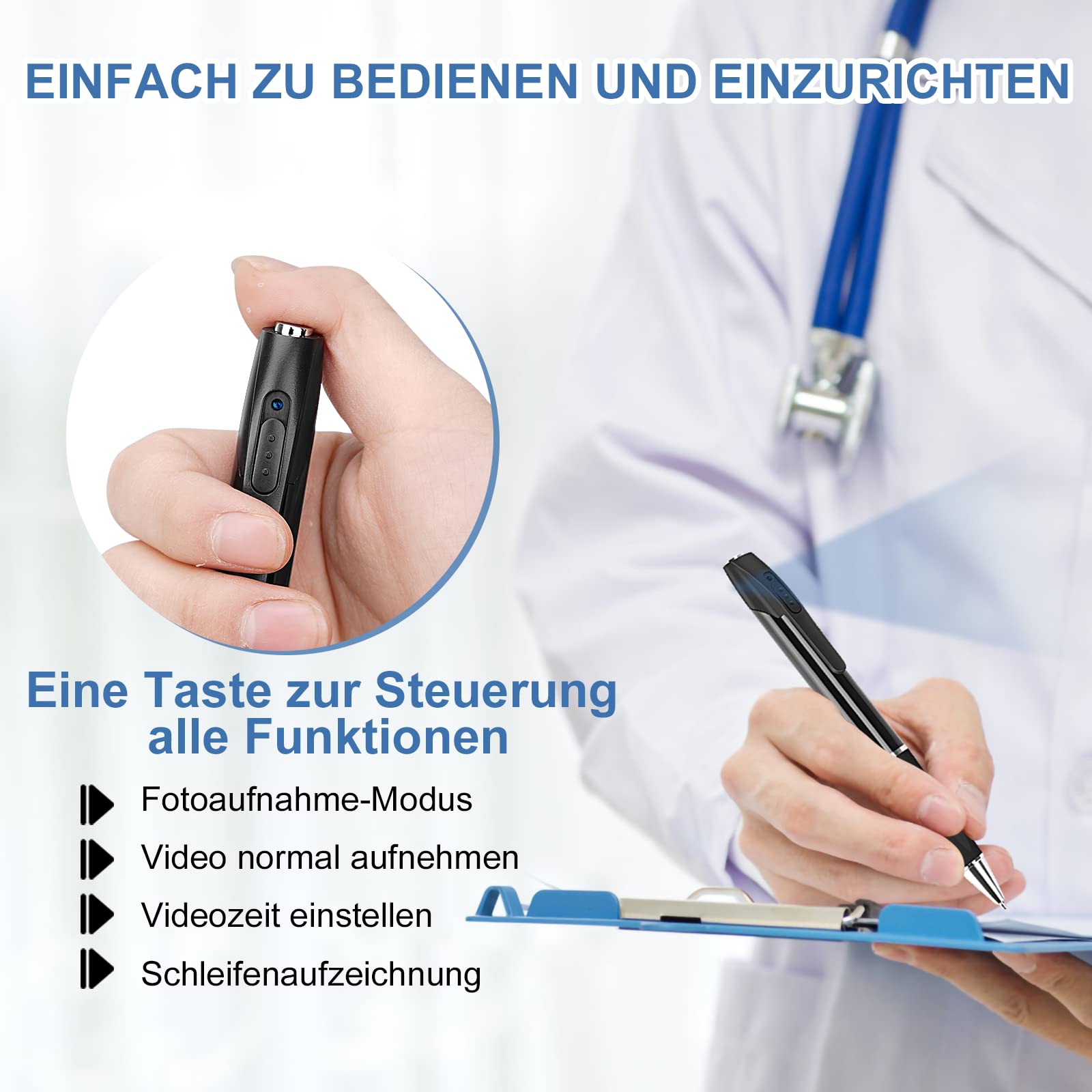 Mini Kamera 1080P überwachung Kamera Tragbare kleine Überwachungskamera 32GB Stiftkamera Kamera für Home Office Geschäftstreffen mit 5 Tinte Fills