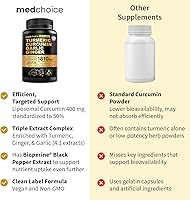 Vista 15 de Curcumina de cúrcuma 4 en 1 con bioperina 2360 mg (120 ct) 95% de curcuminoides, raíz de jengibre, píldoras de ajo, pimienta negra Anti
