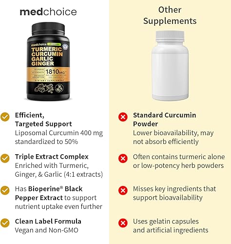 Miniatura 12 de Suplementos 4 en 1 de cúrcuma y ajo con BioPerine – Cápsulas de raíz de jengibre y cúrcuma de 2360 mg con ajo – Mezcla de hierbas de alta potencia