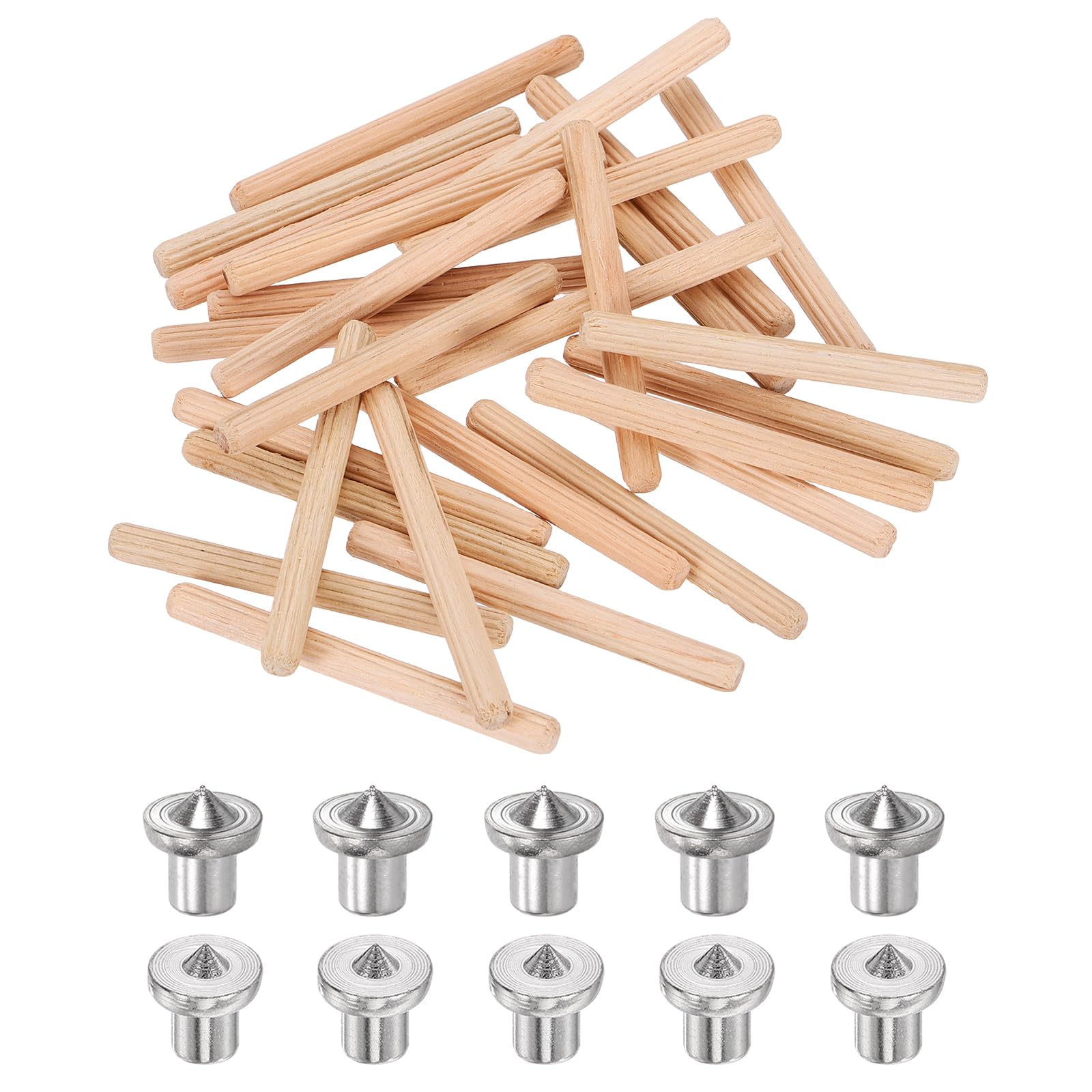 sourcing map 200Pcs Wood Dowel Pins, 5 x 55 mm Wooden Dowel Rods Straight Grooved Pins with 10Pcs Solid Hollow Dowels Tenon Center Transfer Plugs for Furniture Woodworking DIY Project โ image 1