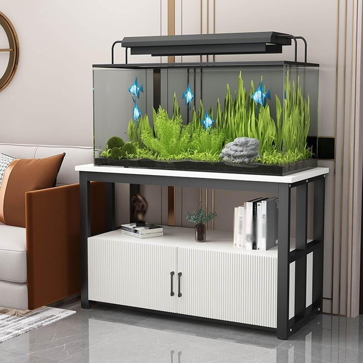 Heavy Duty Metal Aquarium Stand with 2-Tier Storage Shelves for Fish Tanks & Reptile Terrariums - Durable, Space-Saving Rack for Home & Office Use