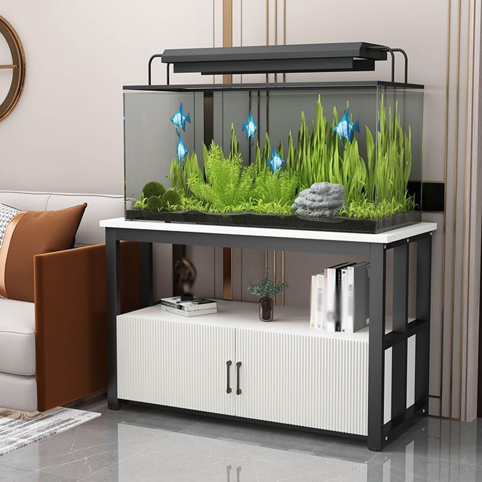 Support robuste pour aquarium double niveau en métal au fini soigné