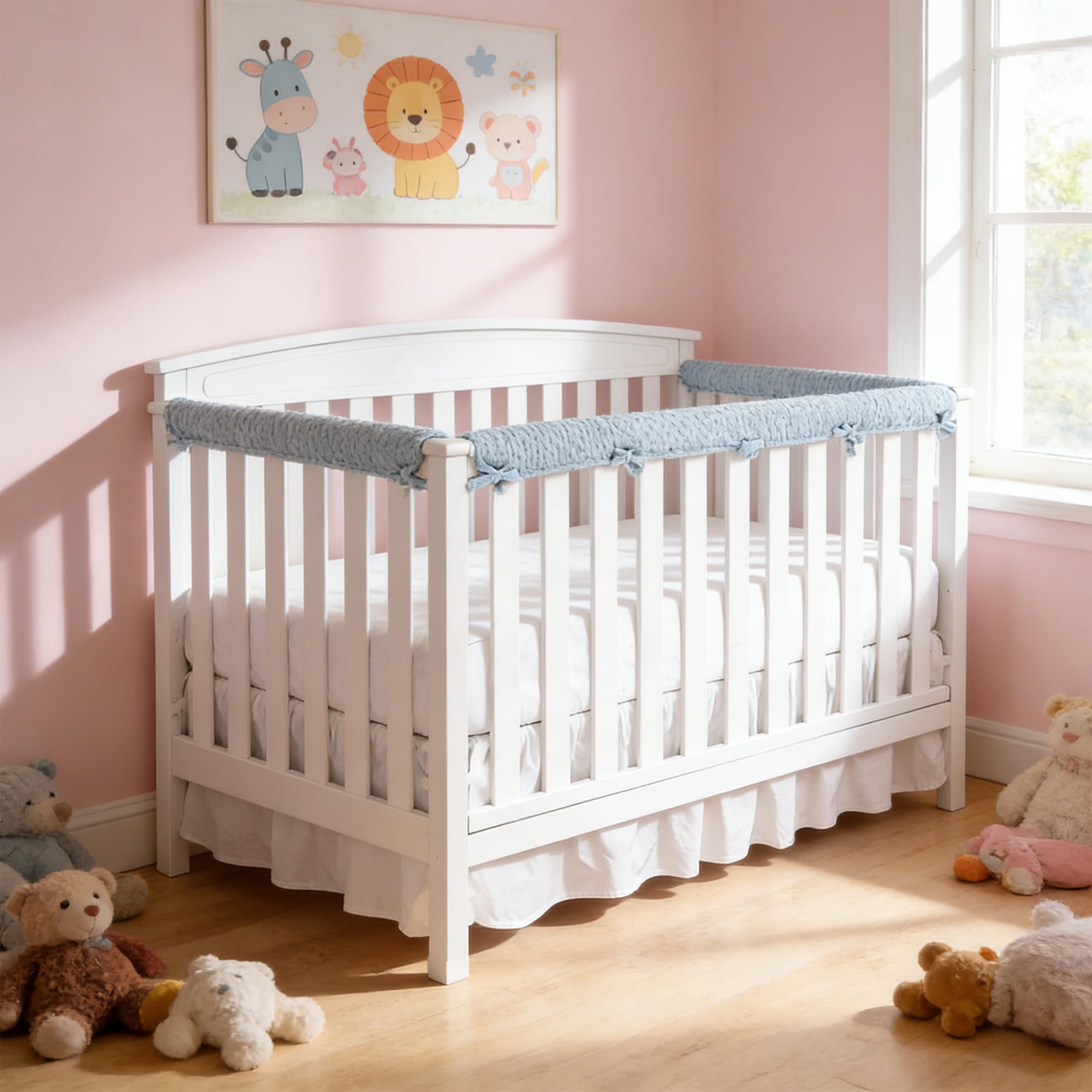 3 Pezzi Copertura di Protezione Della Ringhiera del Bambino, Paracolpi per Lettino per Bambini, Universali Paracolpi Lettino Neonato Imbottito, Coprirerba del Lettino per la Dentizione, Blu