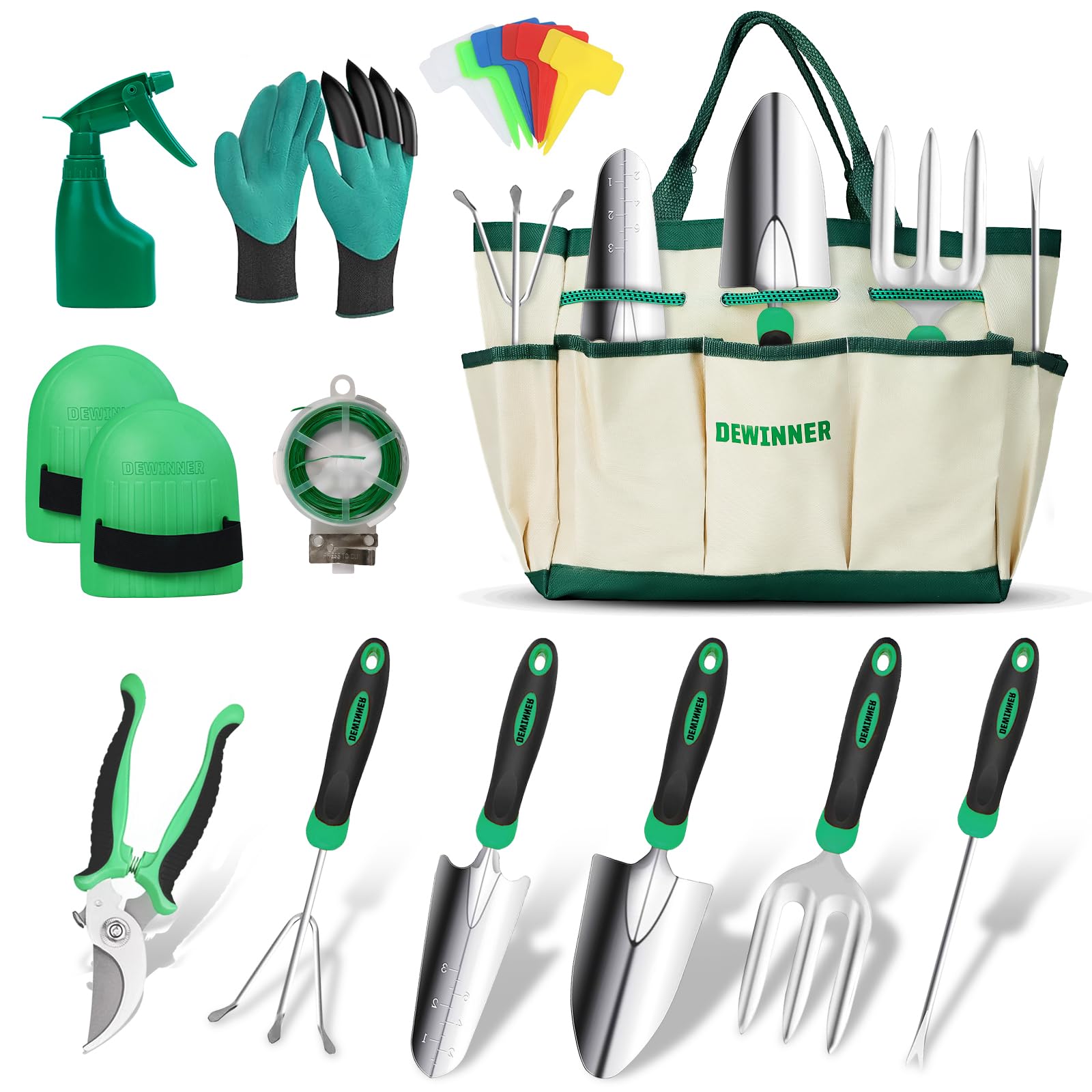 DEWINNER - Set di attrezzi da giardino, kit regalo per giardinaggio, trapianto per giardinaggio, con borsa resistente per riporre oggetti