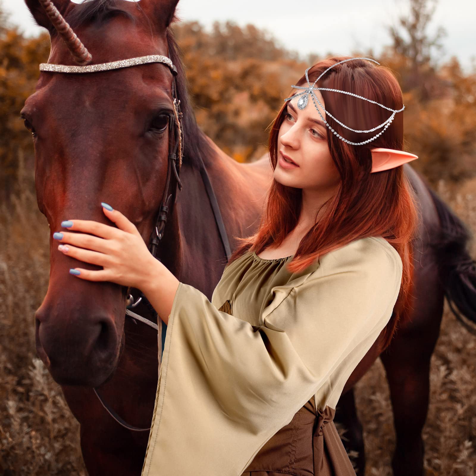 Jadive Lot de 5 costumes d'elfe de la Renaissance médiévale traditionnelle irlandaise pour femme - Costume de fée irlandaise et oreilles d'elfe pour Halloween et cosplay