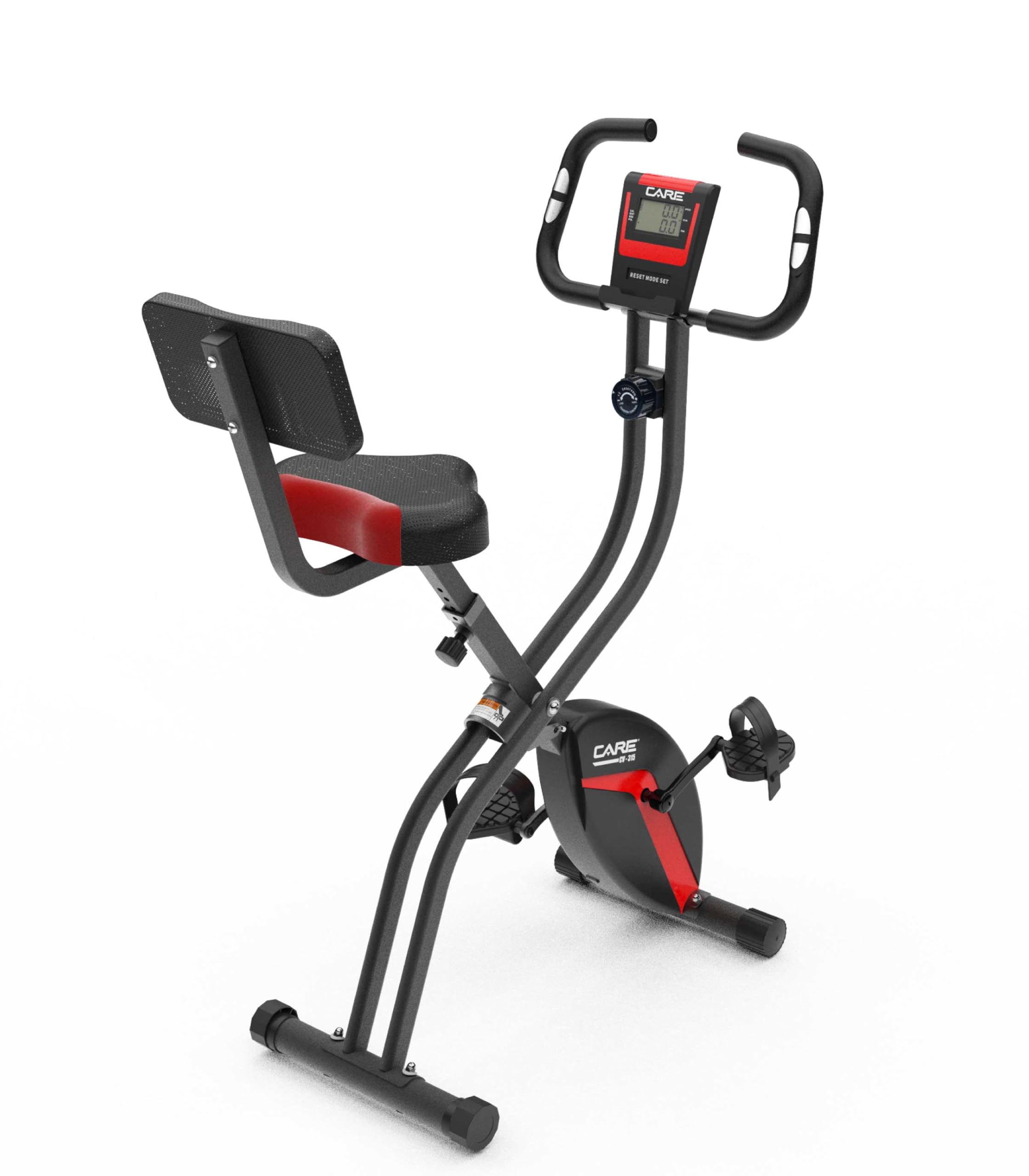 Care Fitness - Cyclette Pieghevole - CV-315-7 Funzioni - Pedali ponderati & Sanglati per una buona Tenuta - 10 Livelli di Resistenza - Frenata Magnetica