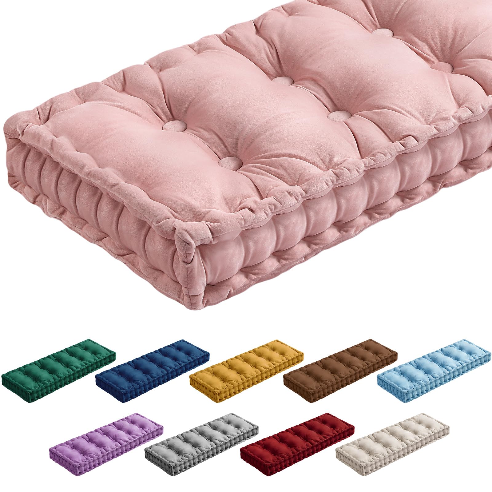 Photo 1 of Threehoney Bench Cushions for Indoor Furniture 42x16 in Velvet Kitchen Dining Piano Window Seat Cushion, Tufted Patio Porch Swing Thicken Bench Pad Memory Foam(Pink)