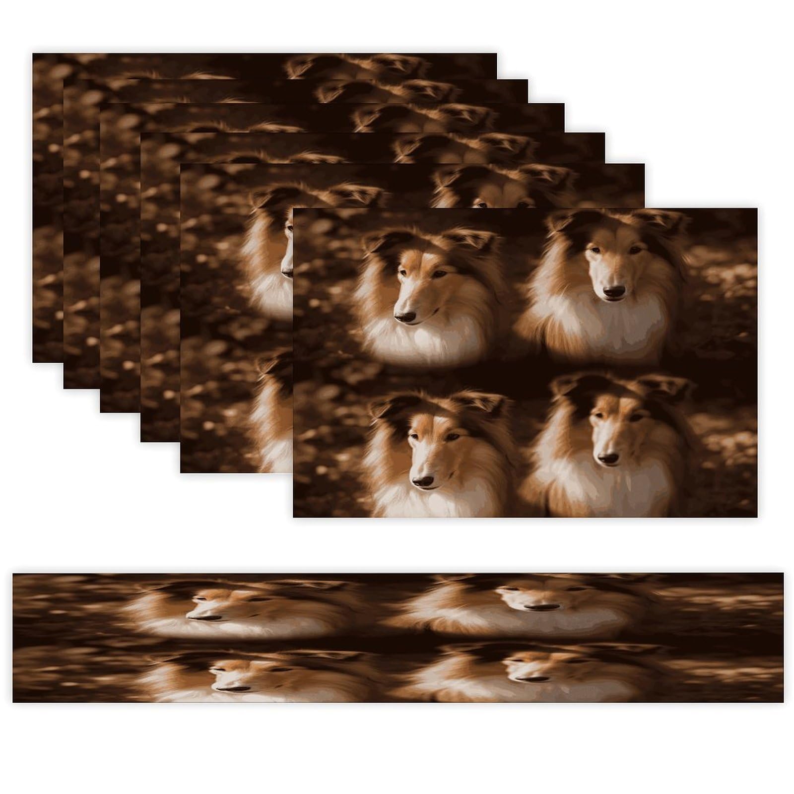 Shelties Table Runner and Placemats Set of 6 Heat Resistant Table Runner Place Mats Modern Cloth Table Mat Washable Linen Placemat Festive Reusable Set