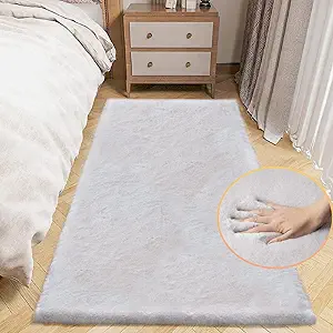 Grey Fluffy Rug Runners for Hallways Rabbit Fur Rugs for Living Room Washable Carpet Faux Sheepskin Rug Teen Room Nursery Decor Rectangle 2x6 Area Rug
