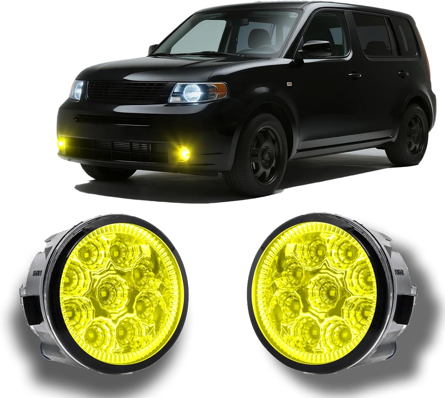 LED Fog Light For Nissan Cube 2009-2014 Pair 3.5 Inch Round Fog Light Lamp Assemblies Yellow Lens 55W 3000k Warmwhite 300% Brightness,Plug and Play,Pack of 2