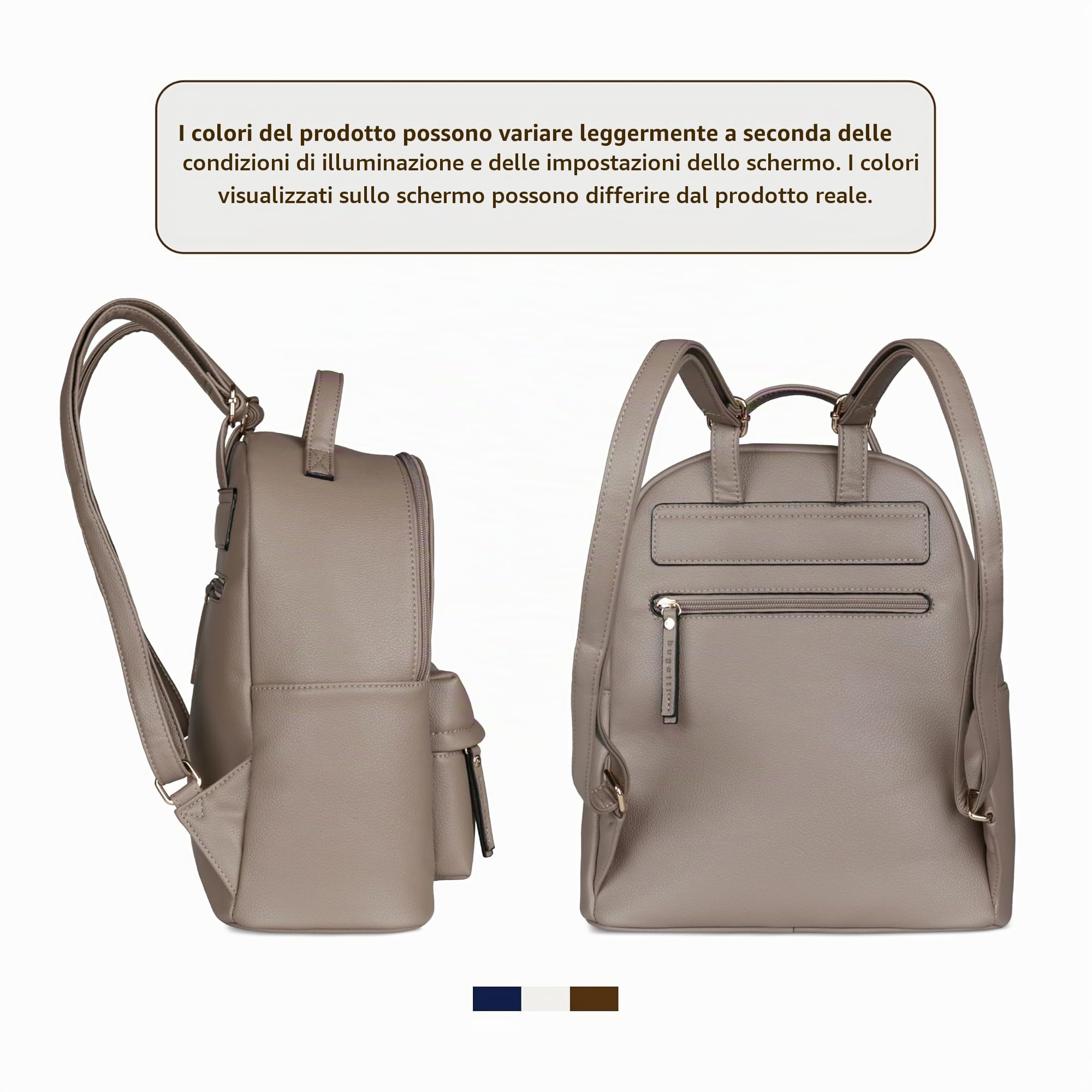 bugatti Mare 3.0 zaino da donna – zaino leggero in ecopelle per l'uso quotidiano e i viaggi, taupe