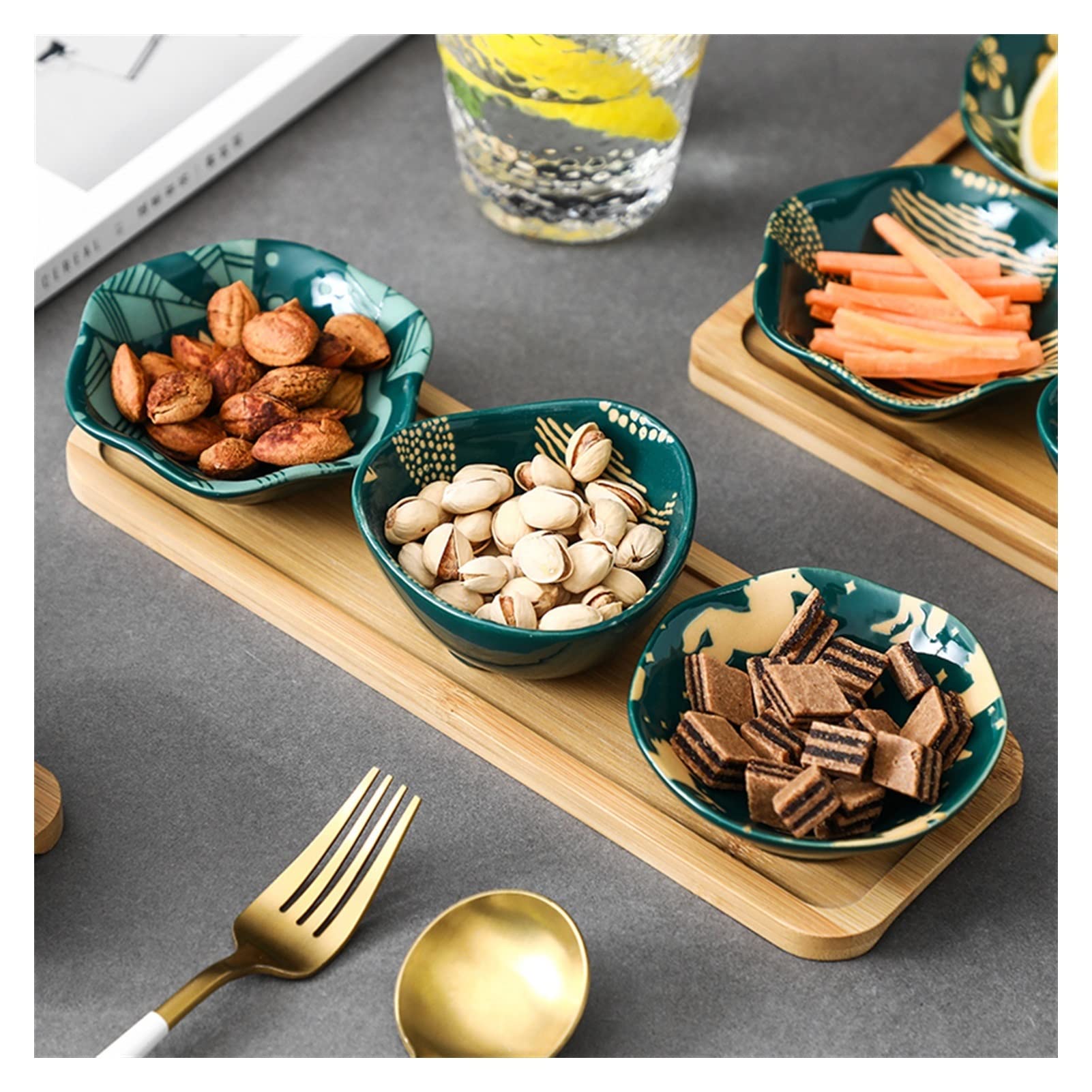 MRKU 4-teiliges Dip-Schüssel-Set aus Keramik mit Saucenschale, Geschirr, japanischer Sushi-Teller, bunt glasiert, Unterglasur, Haushaltsgewürz