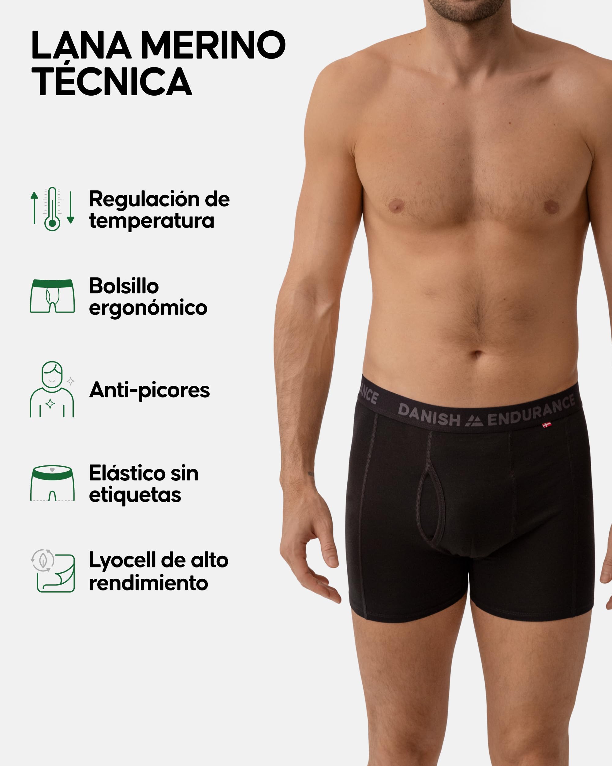 DANISH ENDURANCE Calzoncillos Hombre Boxer de Lana Merino, Transpirables, Pack de 1, con o Sin Bolsillo