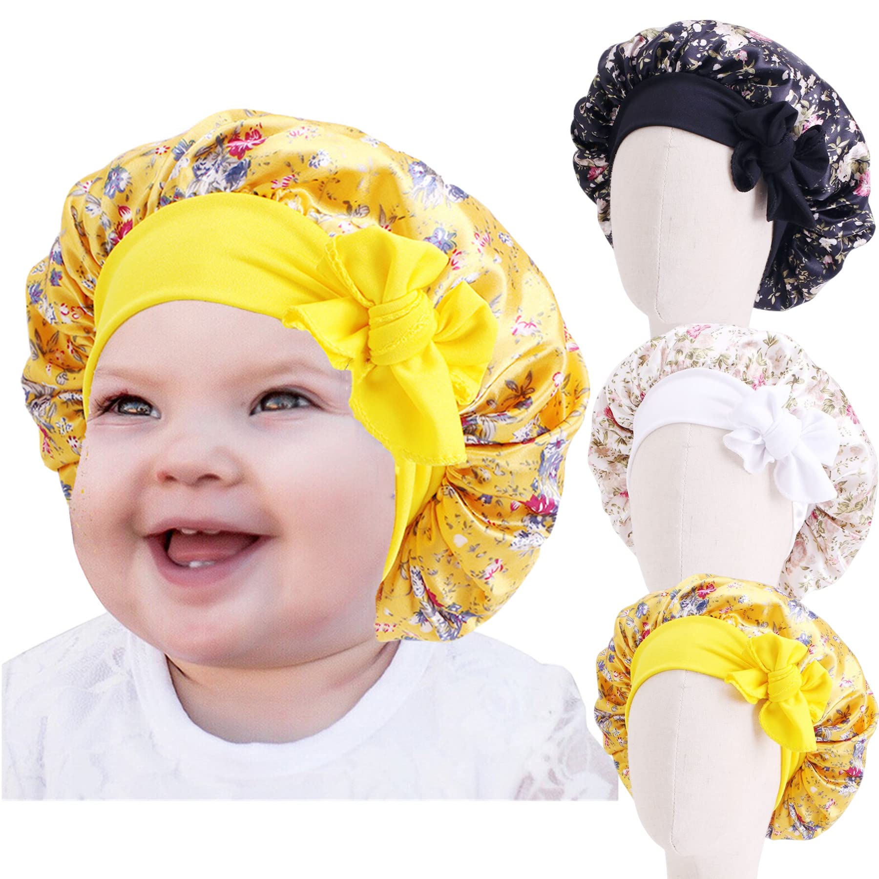 VEABESTBaby Bonnet Toddler Bonnet Kids Bonnets 3 Pieces Silk Bonnets Satin Bonnets Night Sleep Caps for Babies Toddlers Kids