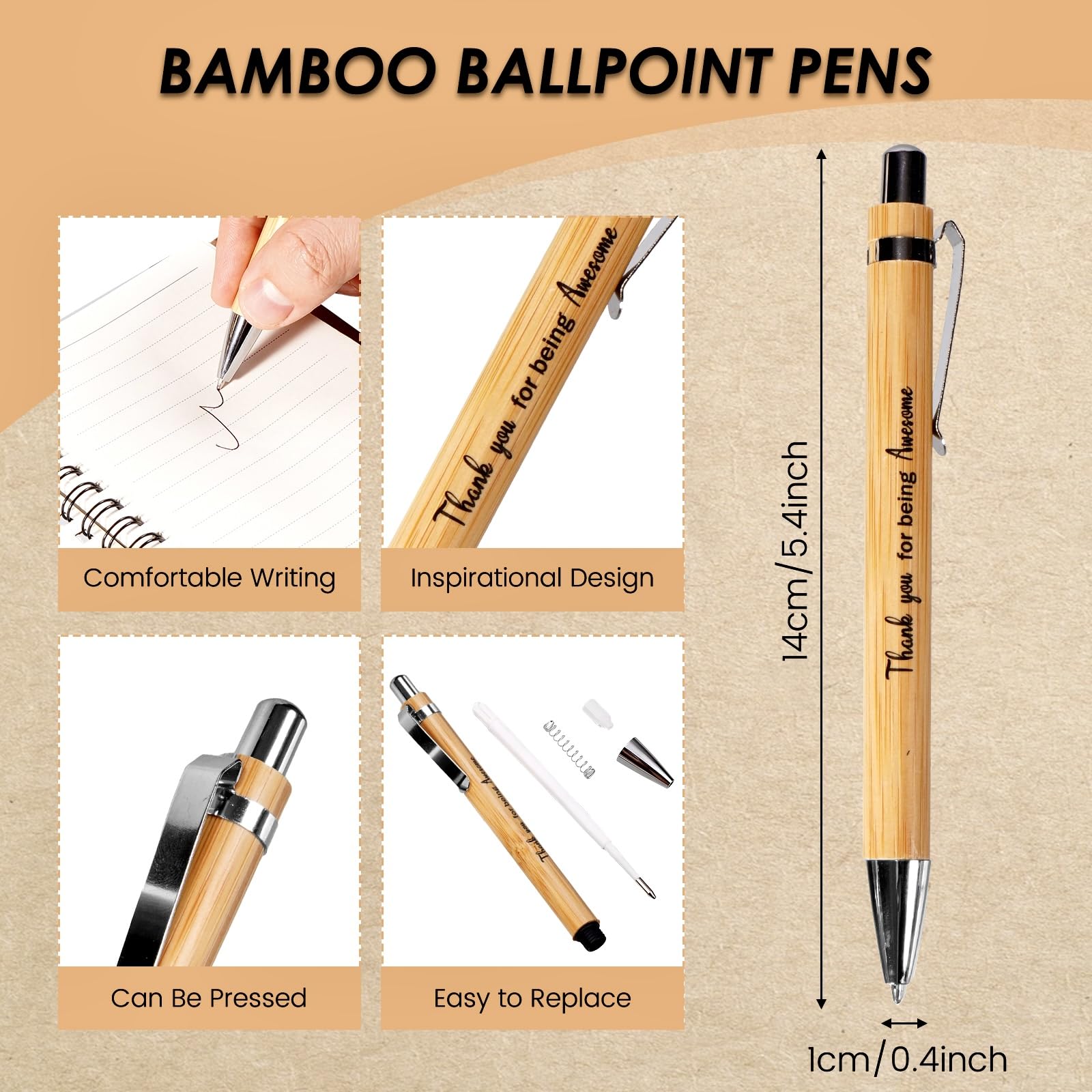 20 PCS Employee Appreciation Gifts Bulk for Coworker Inspirational Bamboo Ballpoint Pens with Motivational Notebook Thank You Gifts for Colleagues Staff Teacher Volunteer Team Nurse Gifts - Image 3