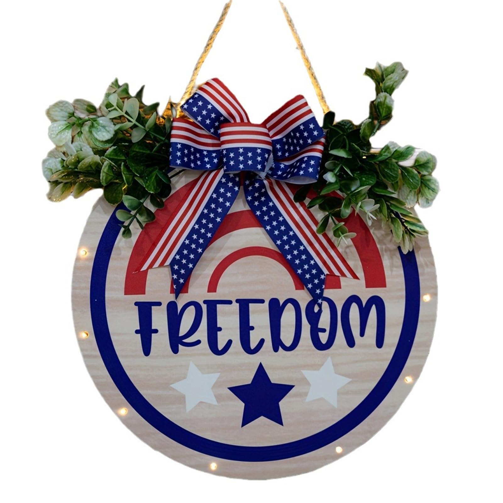 Tsophreniq 4th of Julys Door Sign Decorations Memorials Day Wreath Star Patriotics Door Hanger Wooden Independences Day Decorations Wooden Patriotics Wreath
