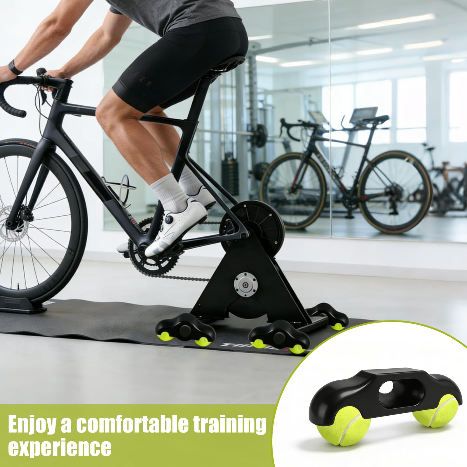 4 adattatori Rocker Plate Feet per bicicletta portatile con piedini per pallina da tennis per Wahoo Kickr Core 2 per allenamento a rulli indoor Cycling, incluse 8 palline da tennis