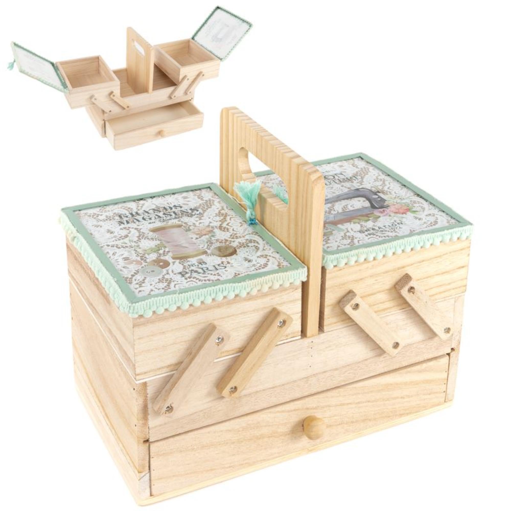 Nähkästchen aus Holz mit großer Schublade, 26 x 23 cm, Organisation, Nähen, Aufbewahrung