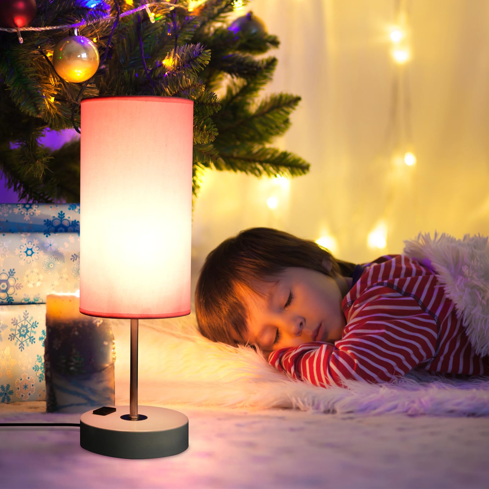 Tischlampe mit USB-Anschluss, Schreibtischlampe, Touch-Lampe, Nachttischlampen für Schlafzimmer, 3-Fach Dimmbar Kleine Lampen für Rosa und Weiß