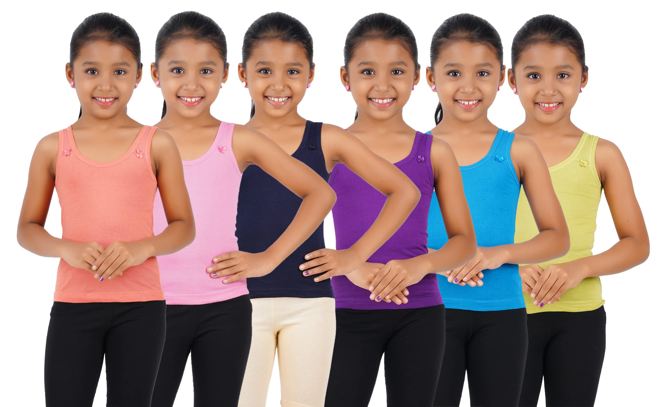 Girls Cotton Solid Camisole 6 Pc Combo-image-44