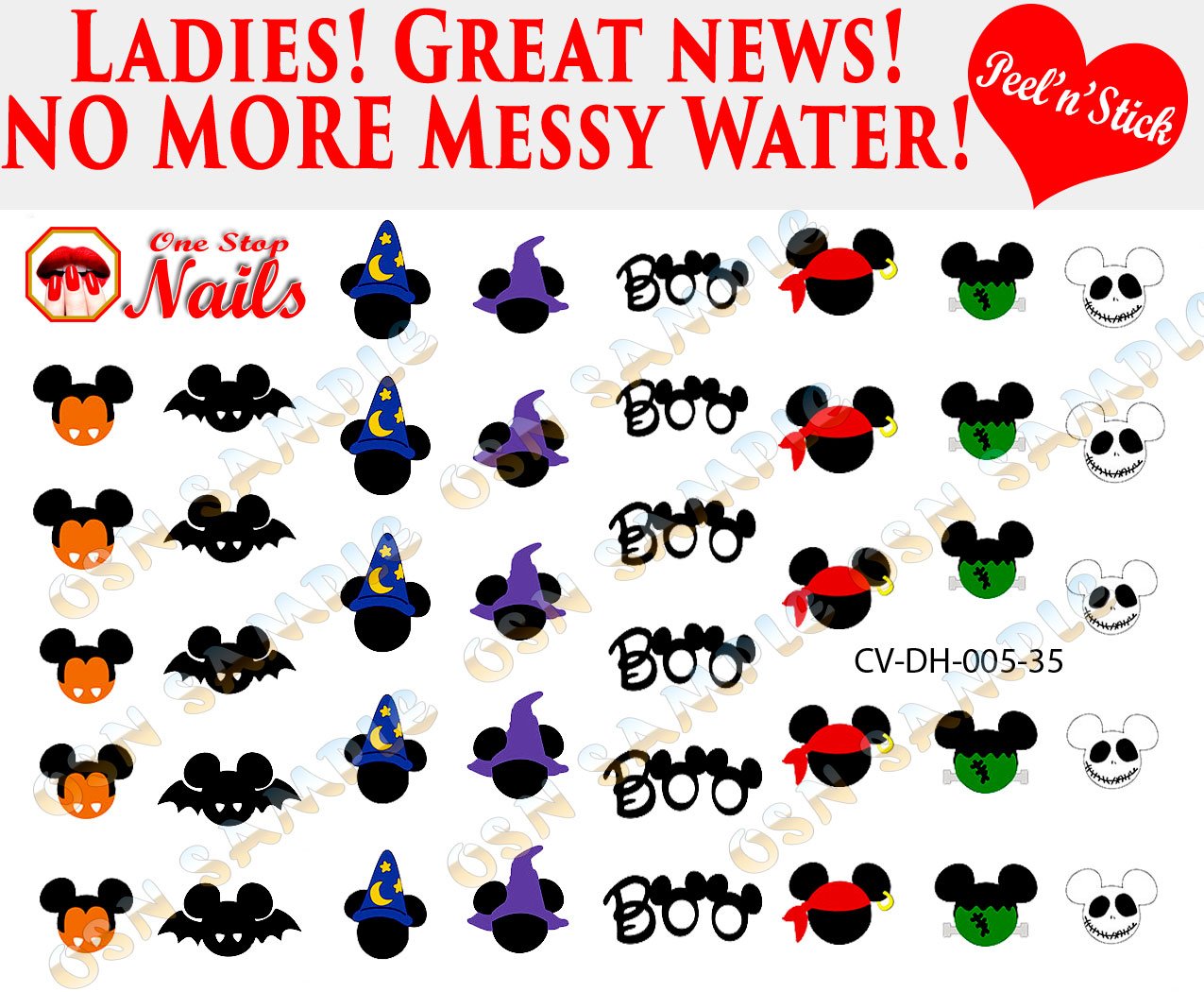 Halloween Nail Decals Clear Vinyl Peel and Stick (NOT Waterslide) by One Stop Nails V5A.