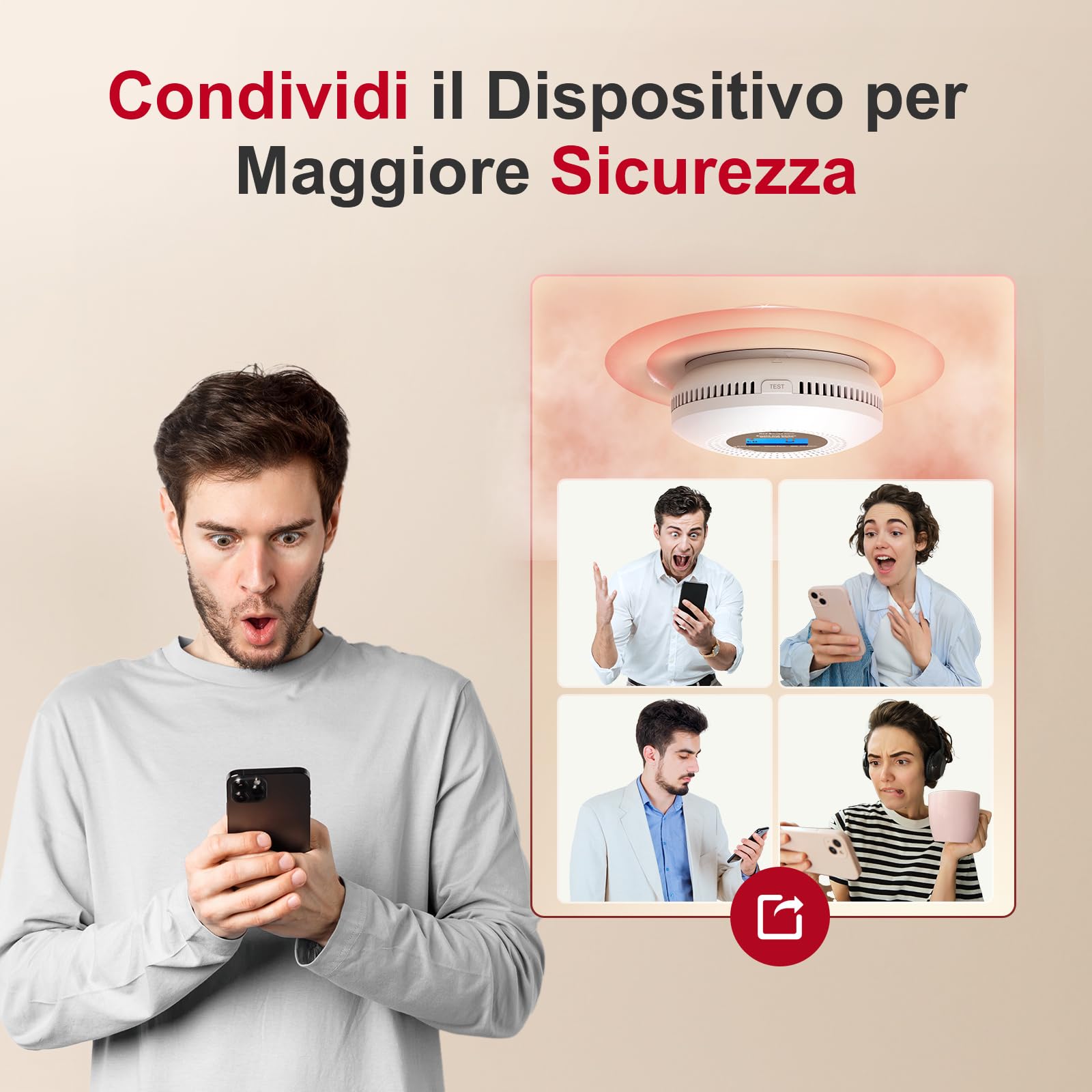 PHYSEN WiFi Rilevatore di Fumo e Monossido di Carbonio, con 10 Anni di Durata e Batteria Sostituibile, Rilevatore Combinato Intelligente Compatibile con l'App Tuya, Conforme EN14604 e EN50291, 1St