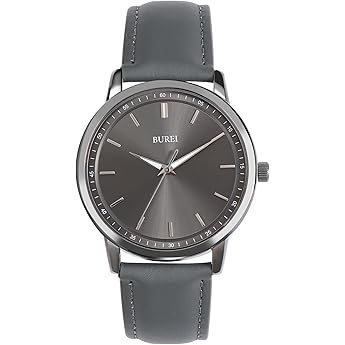 BUREI Fashion Mens Watches Minimalist Wrist Watches for Men Brown Leather Analog Wrist Watch with Slim Case Relojes para Hombres Grey Fashion Classic Multifunction Easy to Watch